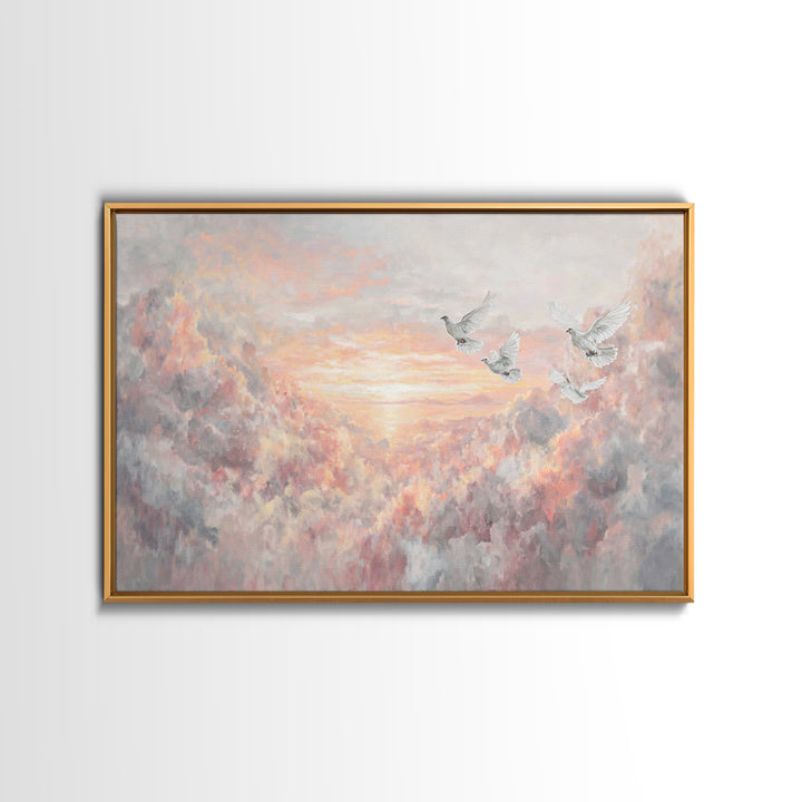 Celestial Guardians | Framed Canvas Print | Christian Art Canvas | Moody Christian Art | Christian Wall Art | Vintage Christian Art