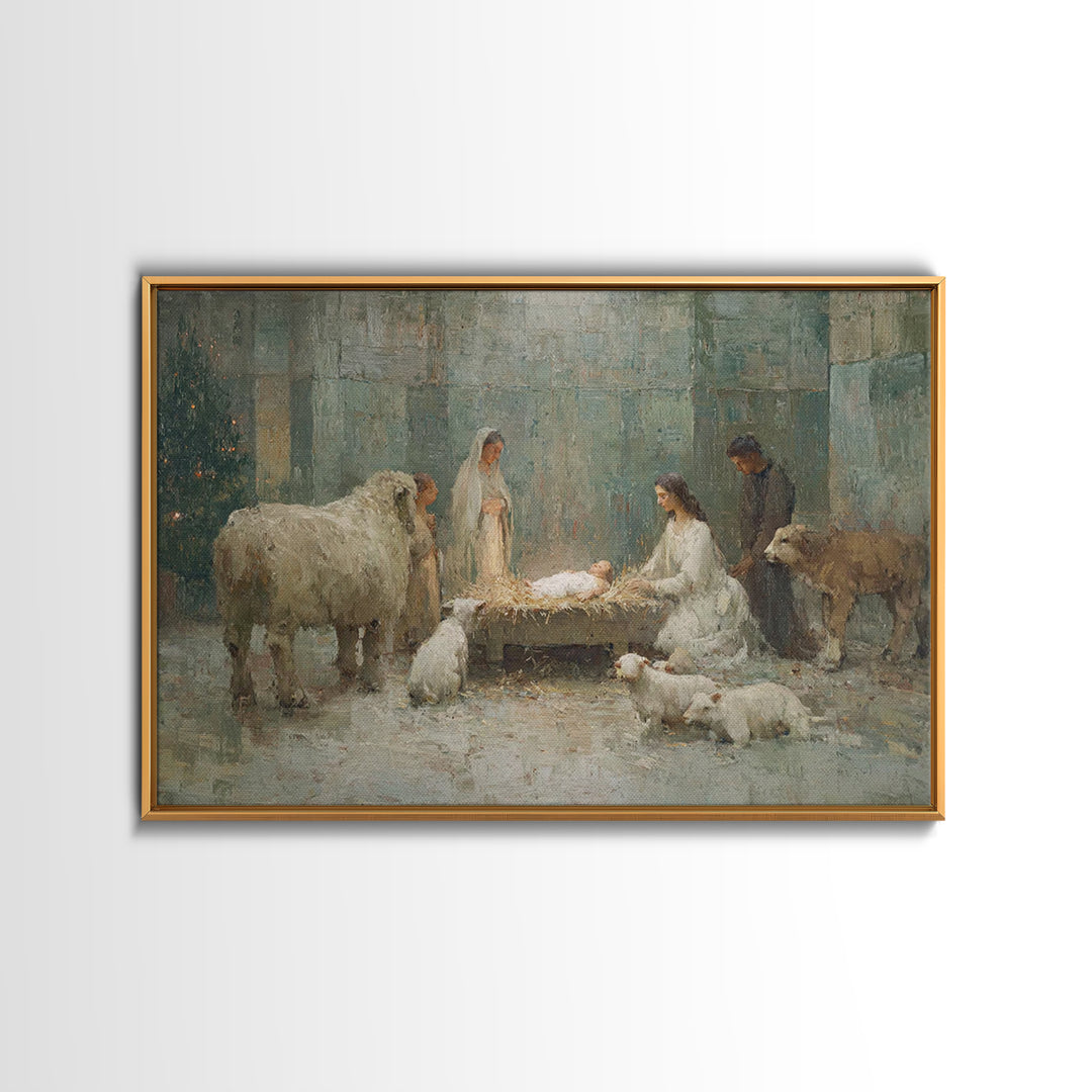Nativity Light | Framed Canvas Print | Christmas Art Prints | Christian Christmas Art | Christian Wall Art | Christian Art Canvas