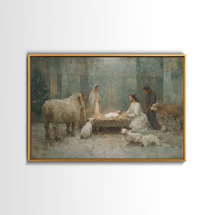 Nativity Light | Framed Canvas Print | Christmas Art Prints | Christian Christmas Art | Christian Wall Art | Christian Art Canvas