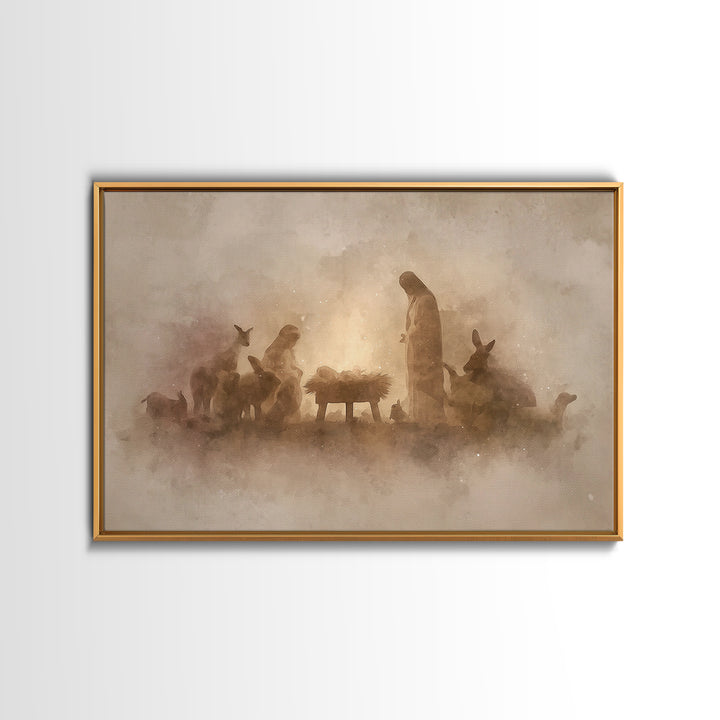 Nativity Wonder | Framed Canvas Print | Christian Wall Art | Christian Christmas Art | Moody Christmas Art | Christian Art Canvas