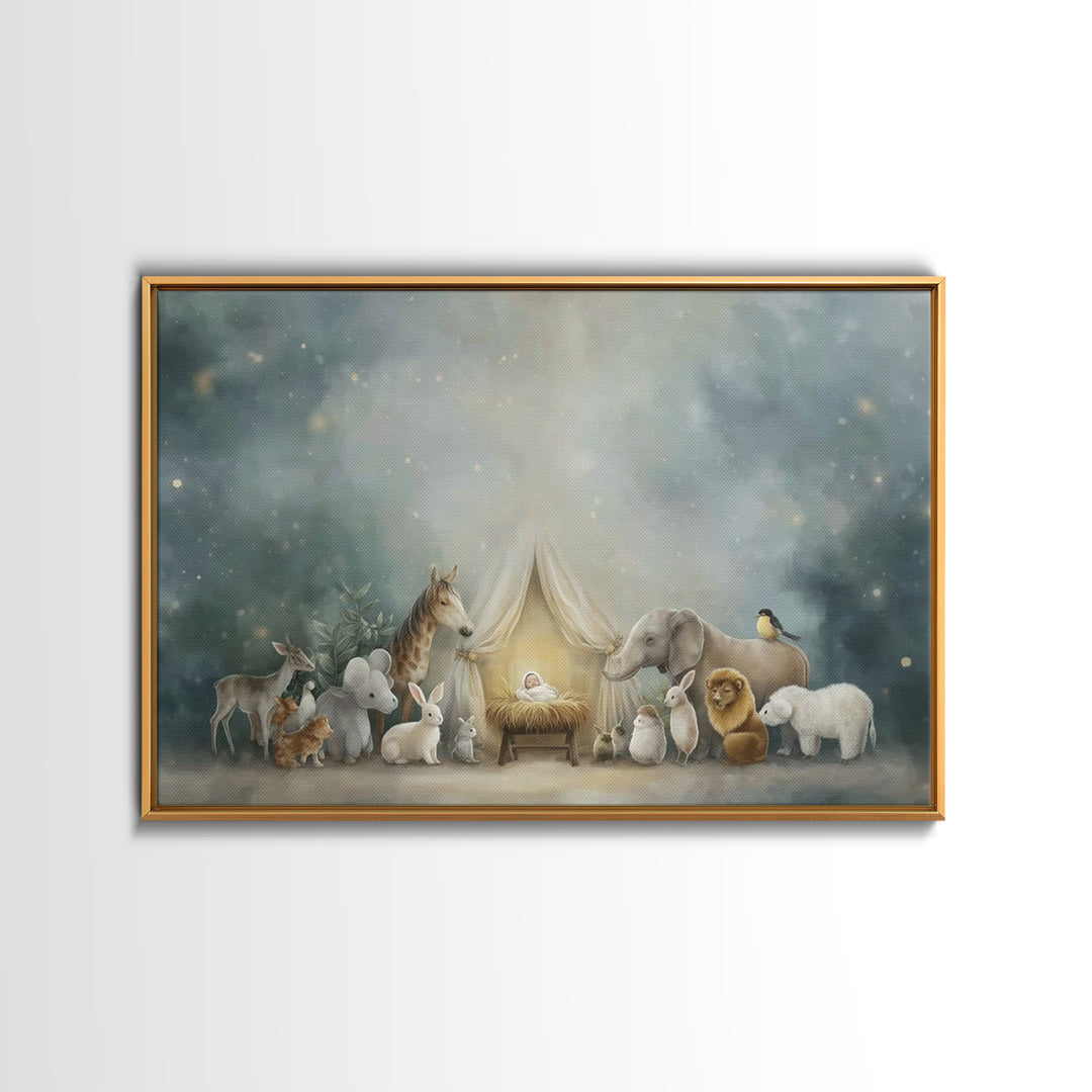 Gentle Night Glow, Framed Canvas Print, Christian Wall Art, Christian Christmas Art, Christian Art Canvas, Christmas Art Prints