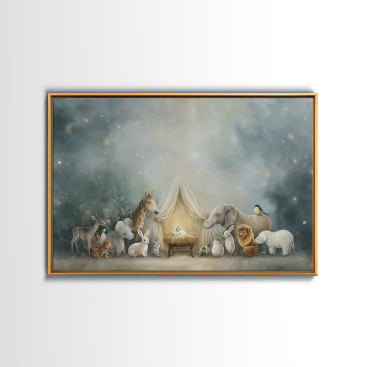Gentle Night Glow, Framed Canvas Print, Christian Wall Art, Christian Christmas Art, Christian Art Canvas, Christmas Art Prints