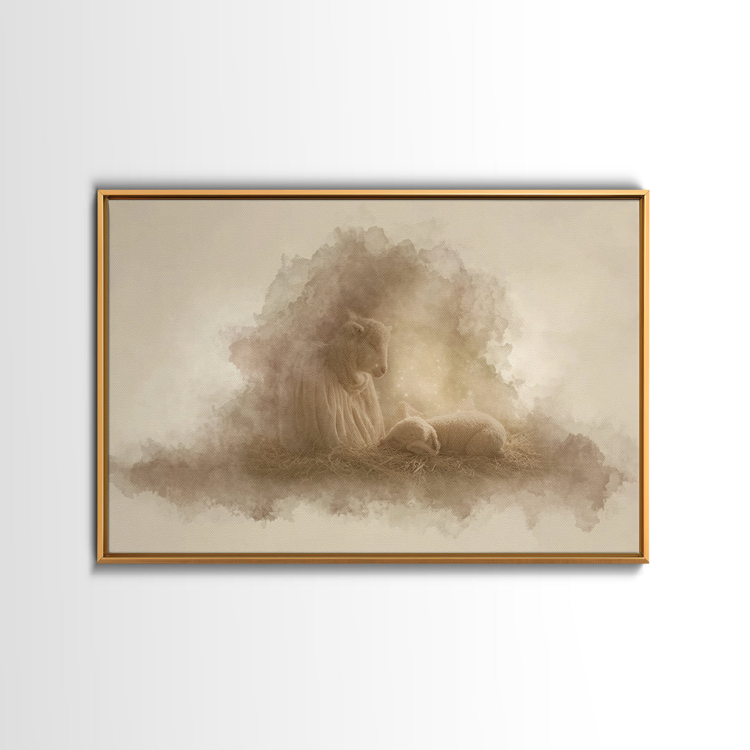Heaven’s Gentle Watch | Framed Canvas Print | Christian Wall Art | Christmas Art | Christian Art Canvas | Christian Christmas
