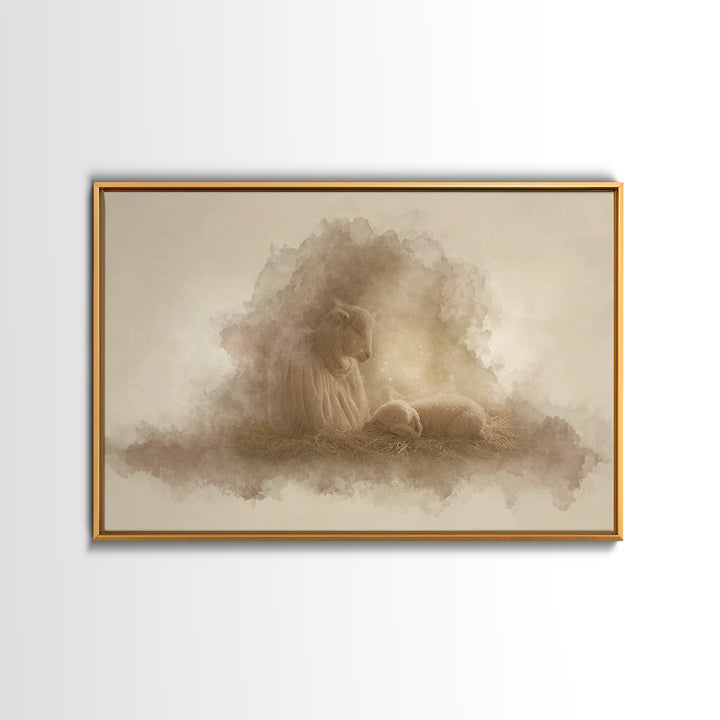 Heaven’s Gentle Watch | Framed Canvas Print | Christian Wall Art | Christmas Art | Christian Art Canvas | Christian Christmas
