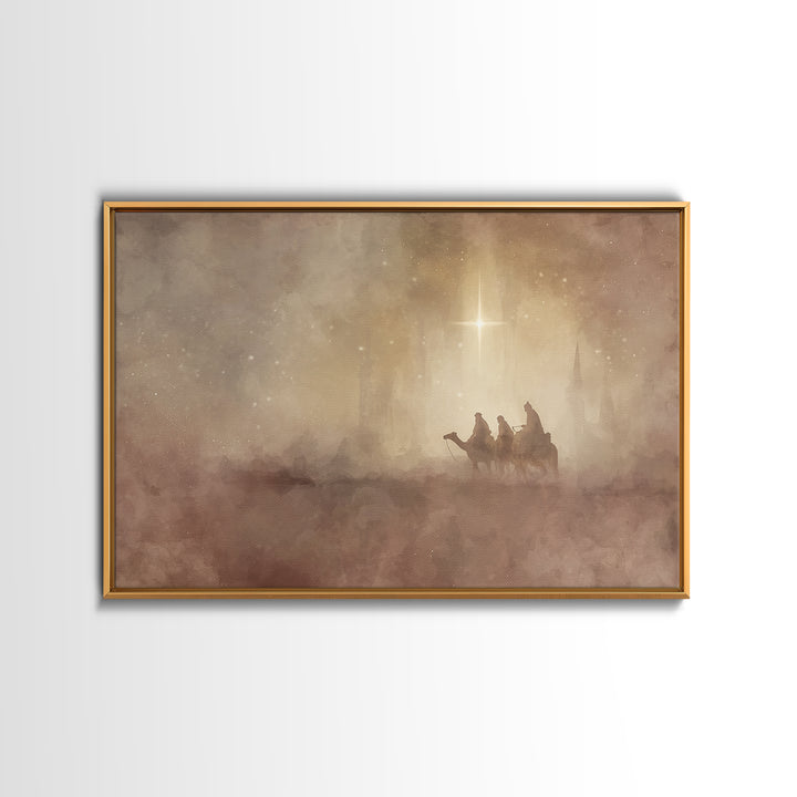 Wisemen In The Mist, Framed Canvas Print, Christian Christmas Art, Christian Art Canvas, Christmas Art, Christian Wall Art