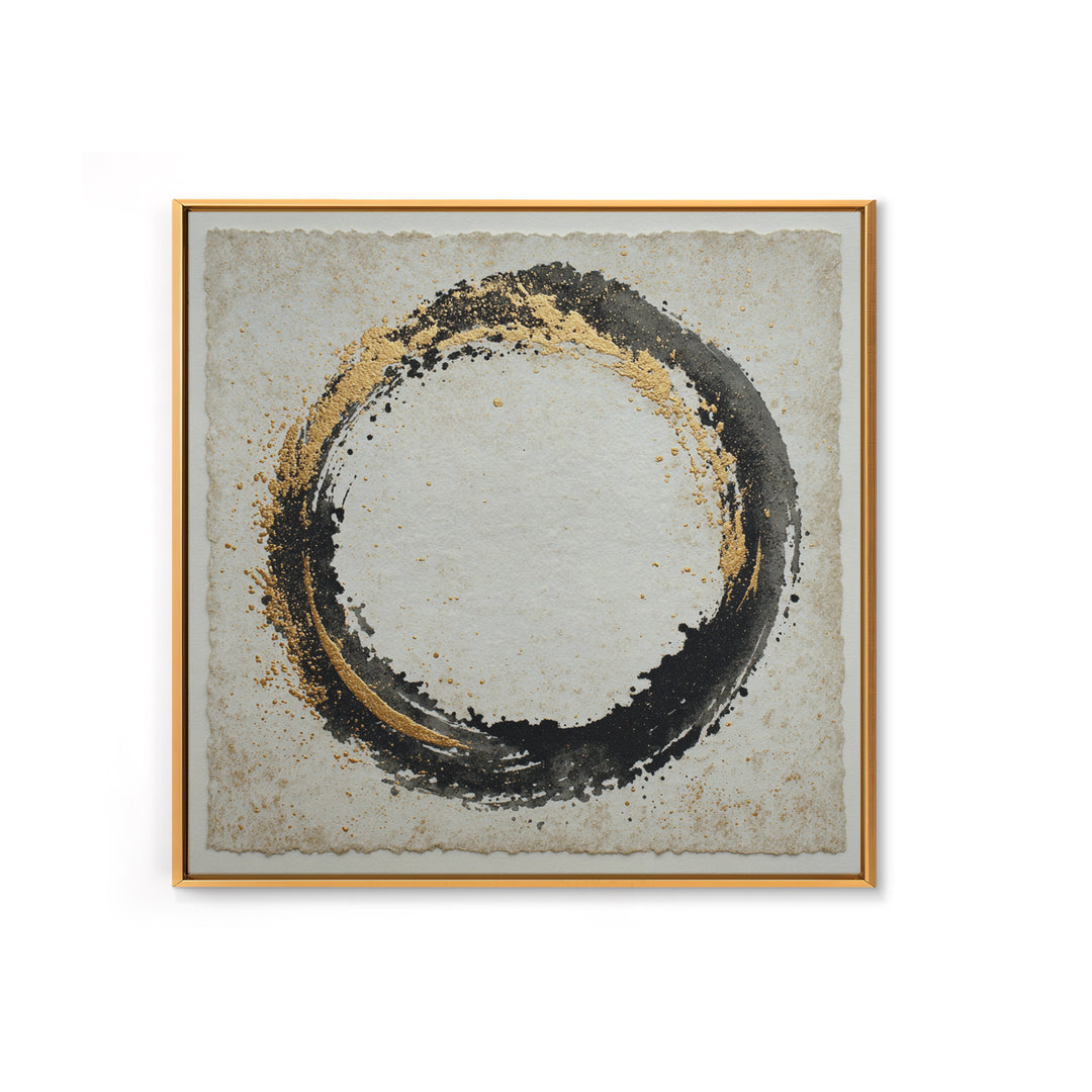 Japanese Brush Mark Circle Framed Canvas Print, Calligraphy Art, Spiritual Wall Art, Living Room Decor, Fine Art, Script, CAL-1x1-100