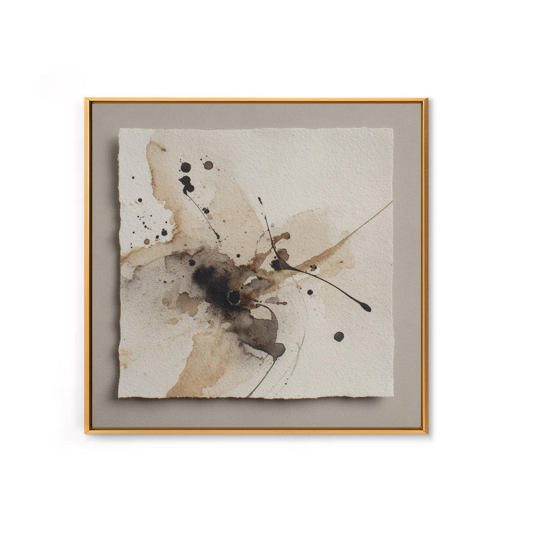 Ink Splatter and Long Brushstroke Composition Framed Canvas Print, Calligraphy Art, Modern Wall Art, Living Room Decor, Script, CAL-1x1-16