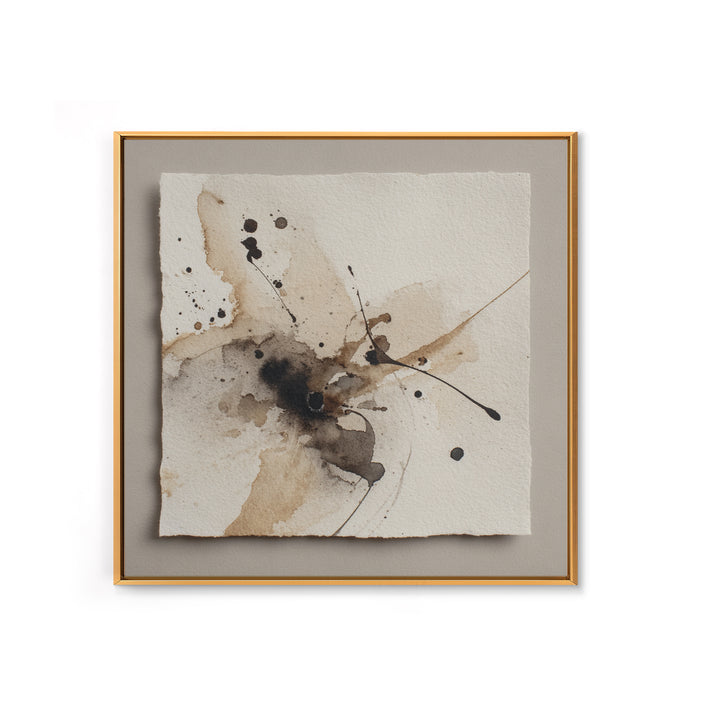 Ink Splatter and Long Brushstroke Composition Framed Canvas Print, Calligraphy Art, Modern Wall Art, Living Room Decor, Script, CAL-1x1-16