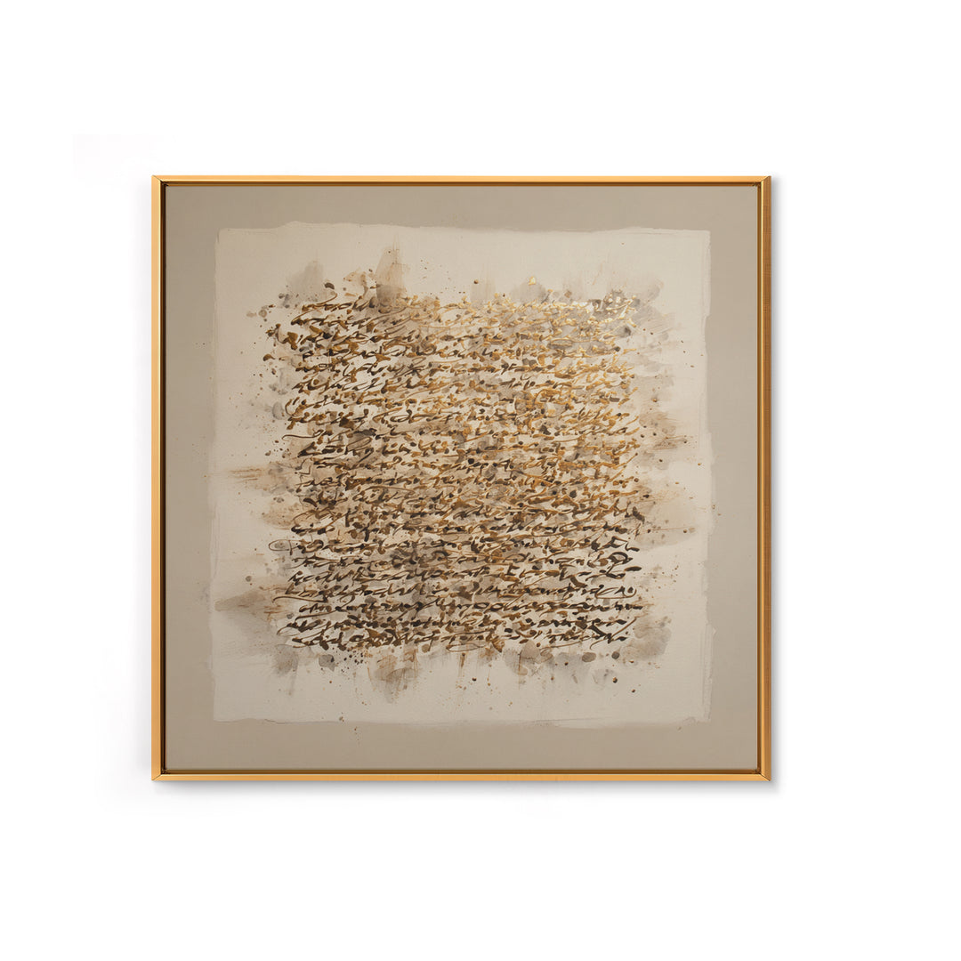 Abstract Gold Calligraphic Strokes on Ivory Paper Canvas Print, Calligraphy Art, Bedroom Wall Decor, Living Room Decor, Script, CAL-1x1-2