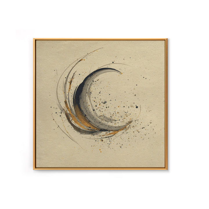 Crescent Moon Made from Elegant Ink Swashes Framed Canvas Print, Calligraphy Art, Japanese Decor, Living Room Decor, Script, CAL-1x1-21
