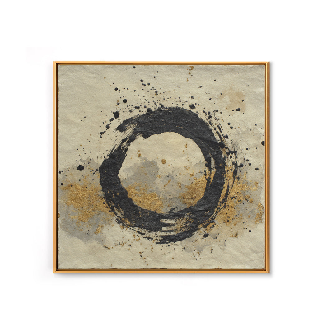 Japanese Brush Mark Circle Framed Canvas Print, Calligraphy Art, Print, Living Room Decor, Fine Art, Script, Custom Art, CAL-1x1-28