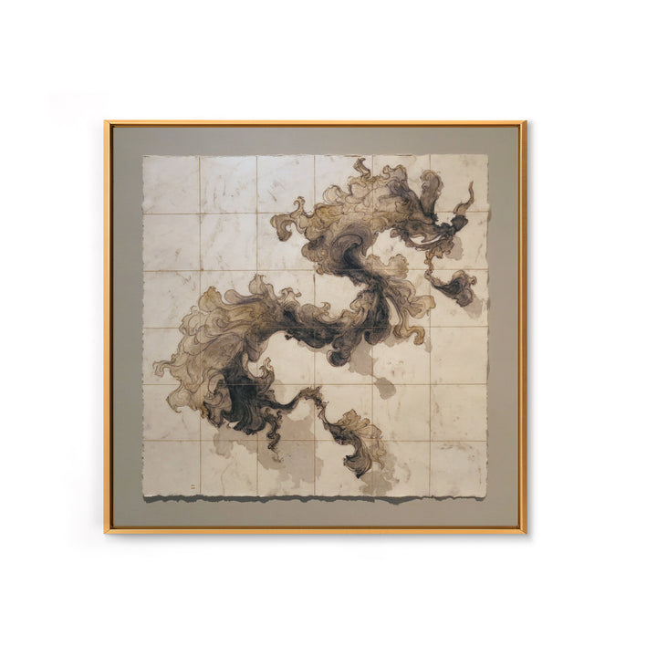 Ink Wash Dragon Curve Framed Canvas Print, Calligraphy Art, Statement Artwork, Living Room Decor, Fine Art, Script, Wall Decor, CAL-1x1-33