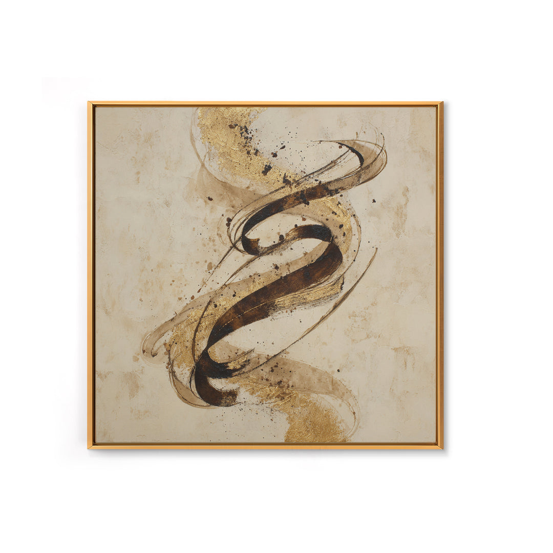 Gold Leaf Calligraphic Spiral on Plaster Surface Canvas Print, Calligraphy Art, Gallery Wall Set, Living Room Decor, Script, CAL-1x1-38