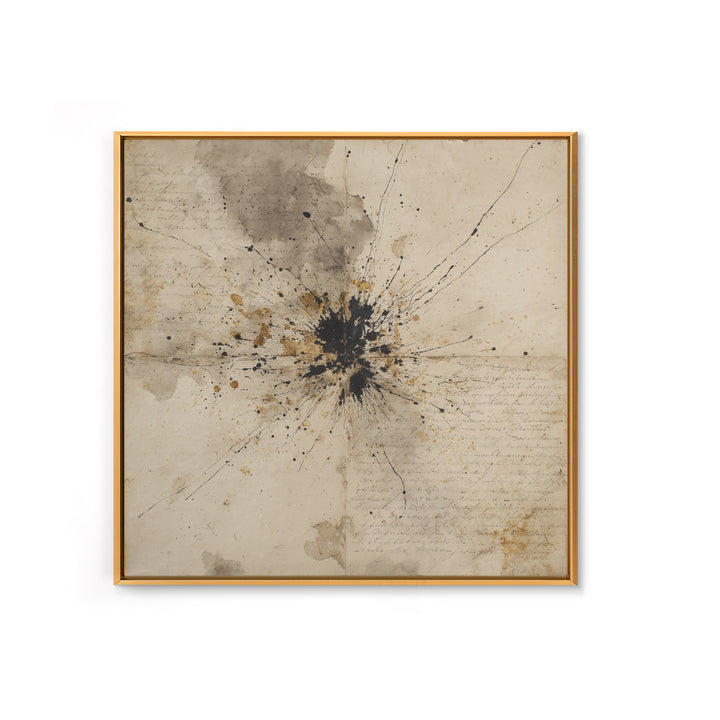 Ink Splatter and Long Brushstroke Composition Framed Canvas Print, Calligraphy Art, Art Print, Living Room Decor, Script, CAL-1x1-40
