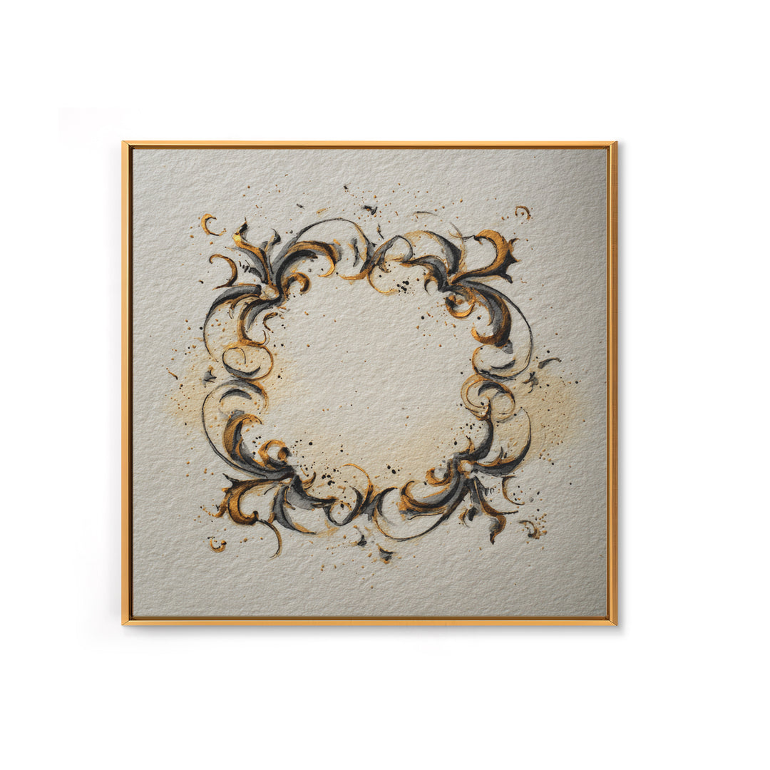 Ornamental Frame of Flourished Pen Curves Framed Canvas Print, Calligraphy Art, Minimalist Wall Art, Living Room Decor, Script, CAL-1x1-42