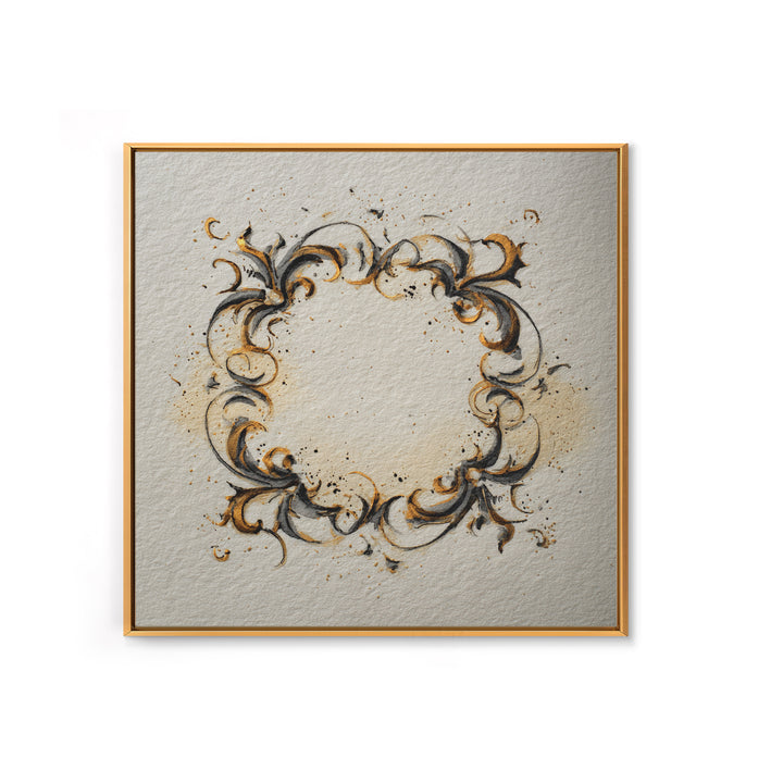 Ornamental Frame of Flourished Pen Curves Framed Canvas Print, Calligraphy Art, Minimalist Wall Art, Living Room Decor, Script, CAL-1x1-42