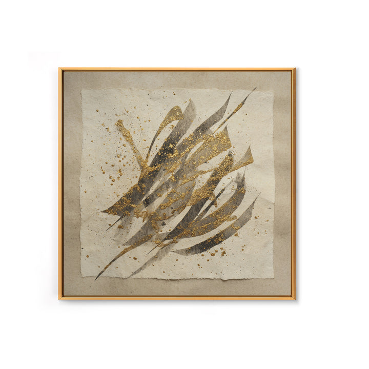 Abstract Gold Calligraphic Strokes on Ivory Paper Canvas Print, Calligraphy Art, Scripture Art, Living Room Decor, Script, CAL-1x1-50