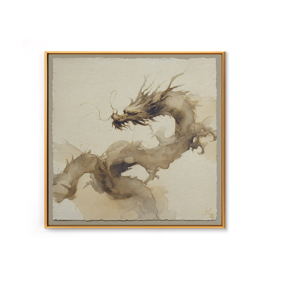 Ink Wash Dragon Curve Framed Canvas Print, Calligraphy Art, Statement Artwork, Living Room Decor, Fine Art, Script, Wall Decor, CAL-1x1-57