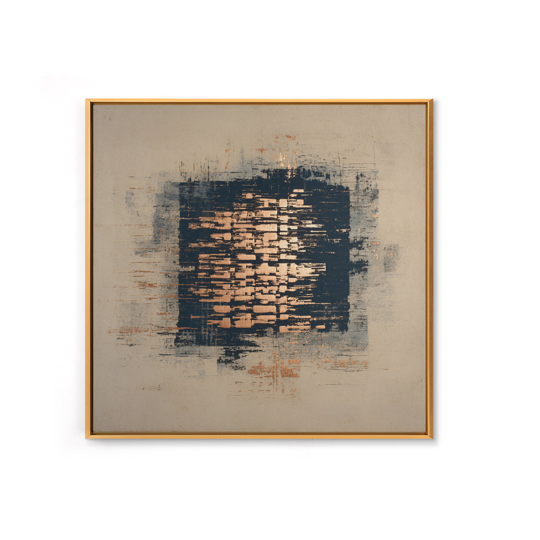 Layered Copper Ink Strokes on Dark Navy Framed Canvas Print, Calligraphy Art, Custom Art, Living Room Decor, Fine Art, Script, CAL-1x1-6