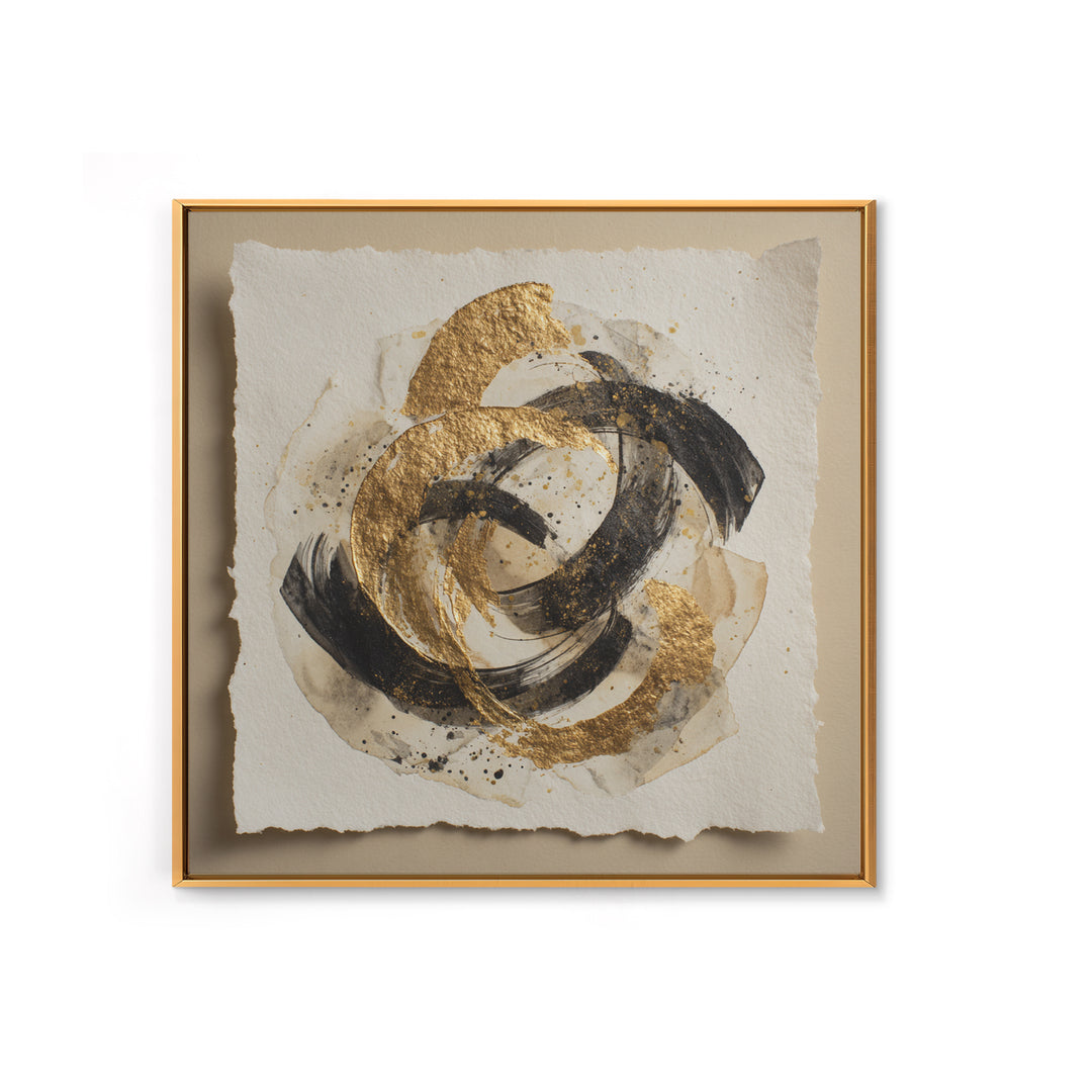 Abstract Gold Calligraphic Strokes on Ivory Paper Canvas Print, Calligraphy Art, Spiritual Wall Art, Living Room Decor, Script, CAL-1x1-74