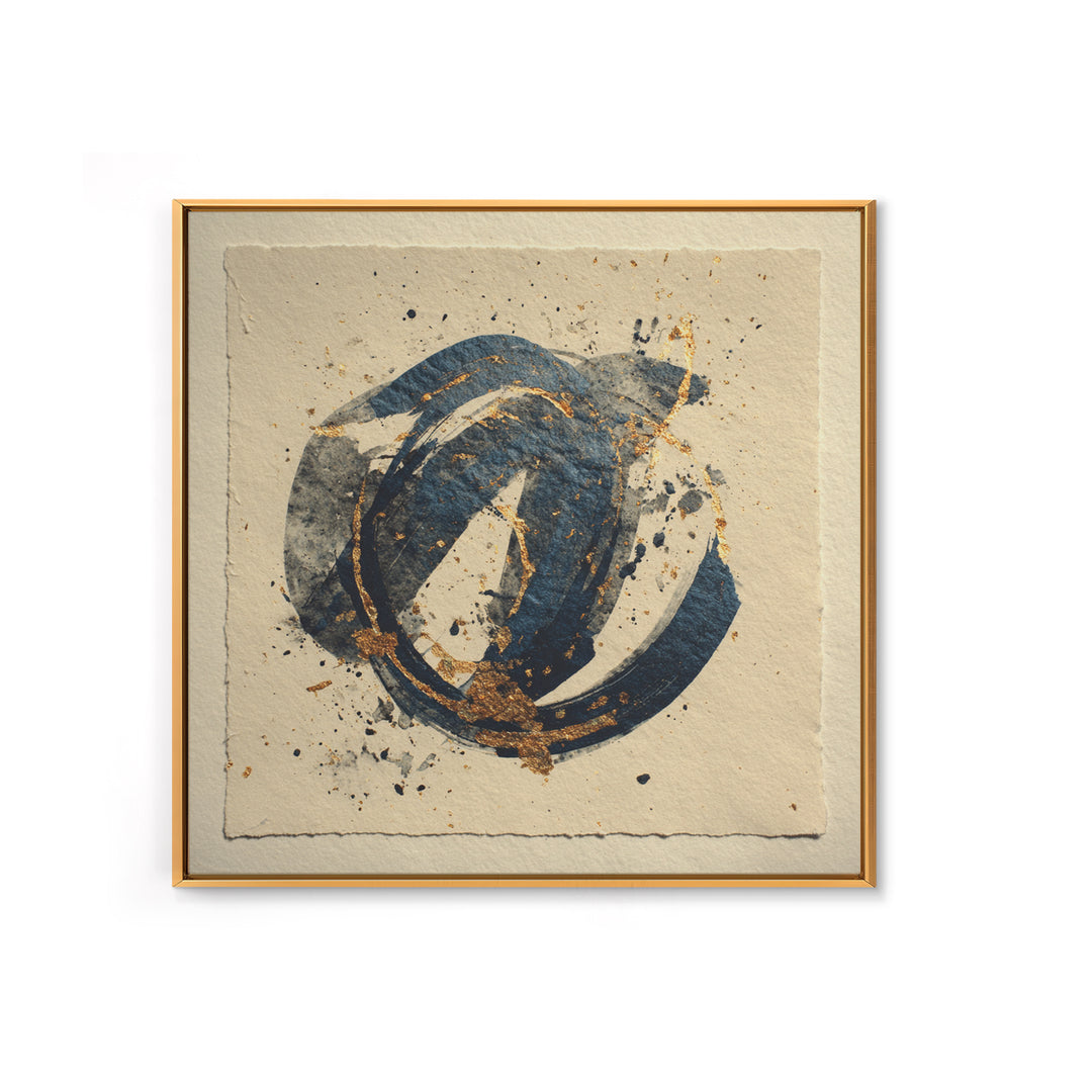 Layered Copper Ink Strokes on Dark Navy Framed Canvas Print, Calligraphy Art, Gallery Decor, Living Room Decor, Script, CAL-1x1-78