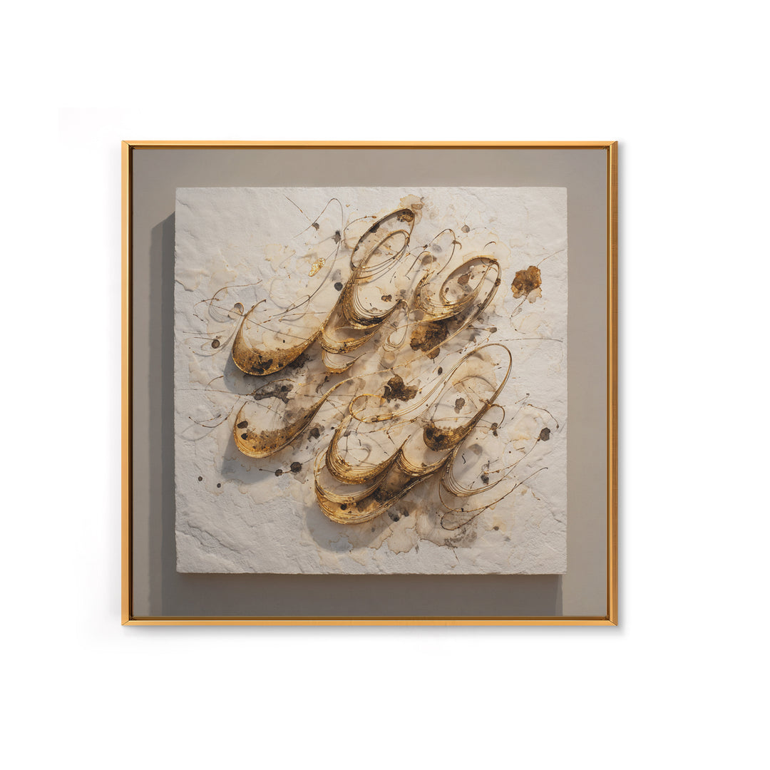 Gold Leaf Calligraphic Spiral on Plaster Surface Canvas Print, Calligraphy Art, Modern Decor, Living Room Decor, Oil Painting, CAL-1x1-86