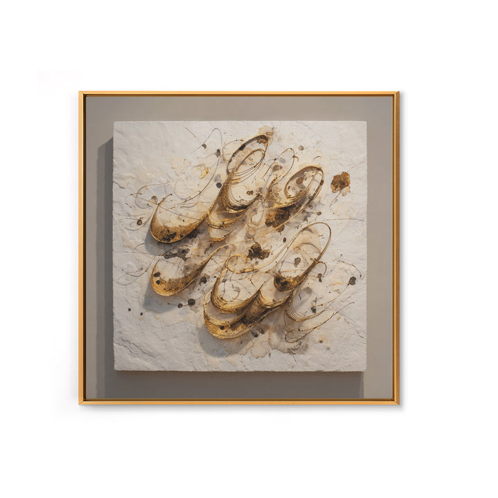 Gold Leaf Calligraphic Spiral on Plaster Surface Canvas Print, Calligraphy Art, Modern Decor, Living Room Decor, Oil Painting, CAL-1x1-86