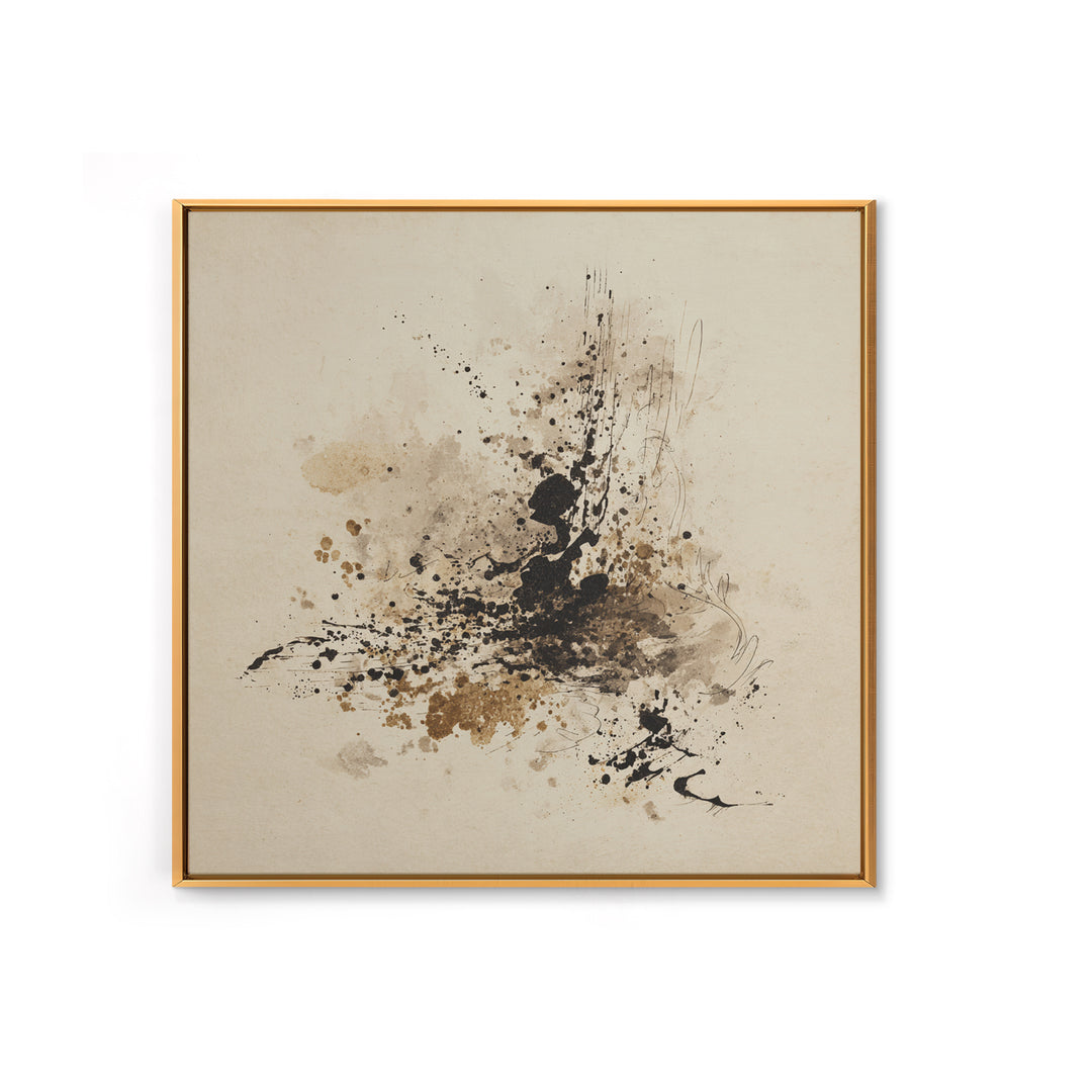 Ink Splatter and Long Brushstroke Composition Canvas Print, Calligraphy Art, Textured Painting, Living Room Decor, Script, CAL-1x1-88