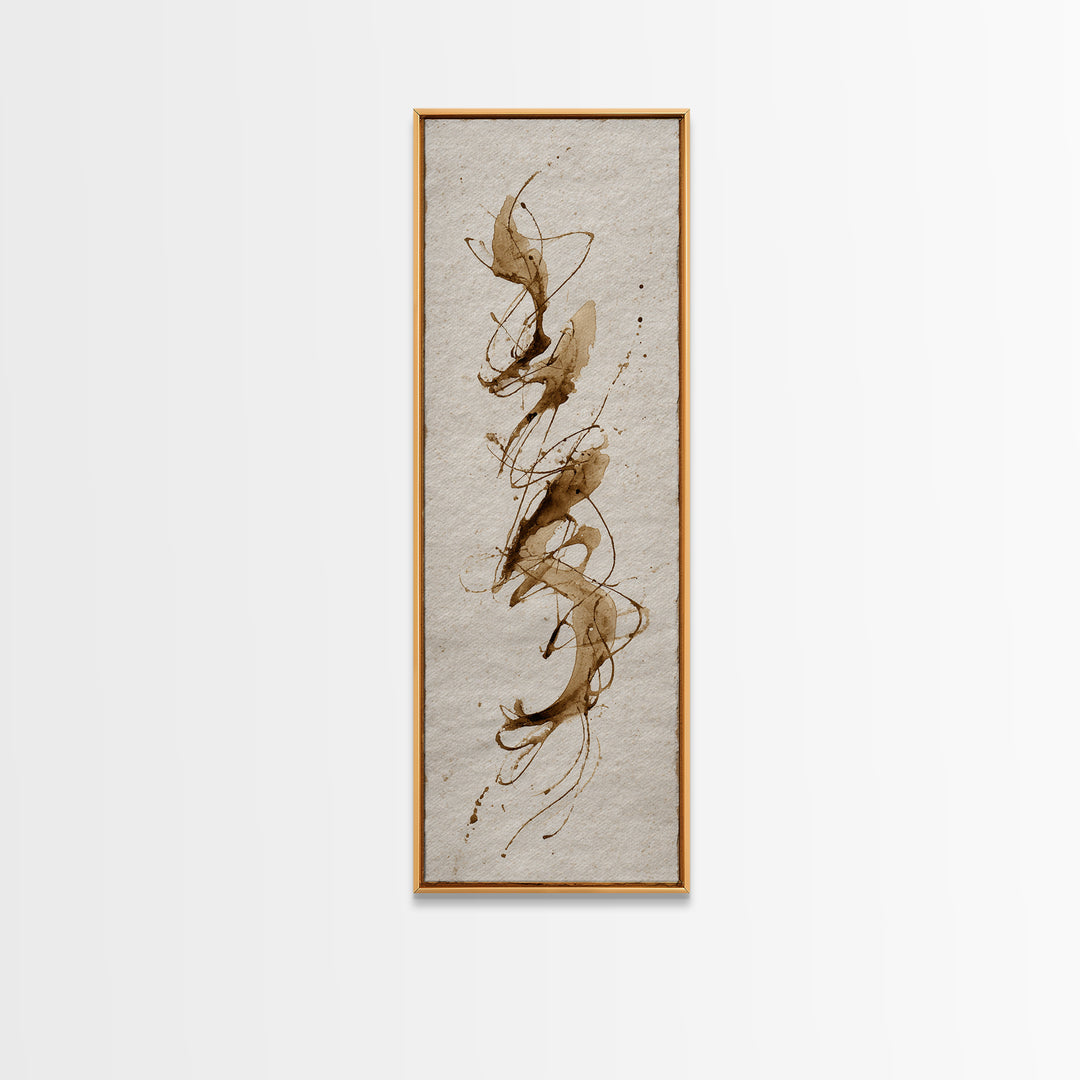 Abstract Gold Calligraphic Strokes on Ivory Paper Canvas Print, Calligraphy Art, Japanese Decor, Living Room Decor, Script, CAL-1x3-14