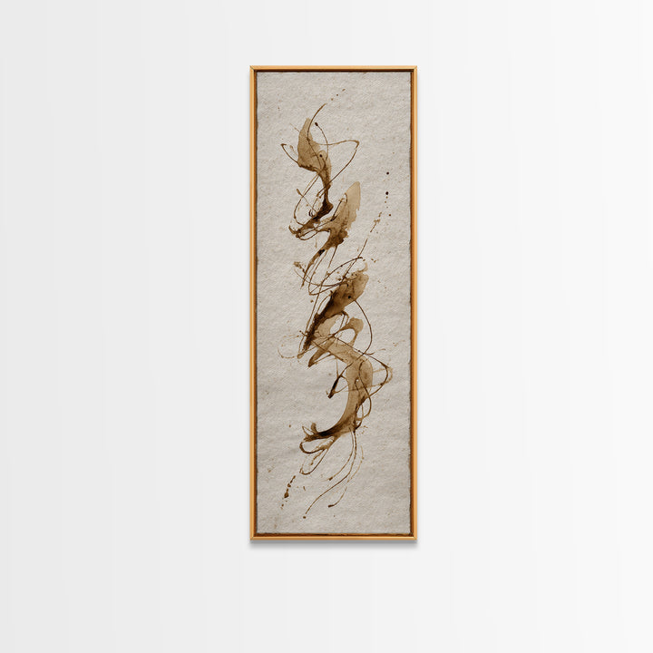 Abstract Gold Calligraphic Strokes on Ivory Paper Canvas Print, Calligraphy Art, Japanese Decor, Living Room Decor, Script, CAL-1x3-14