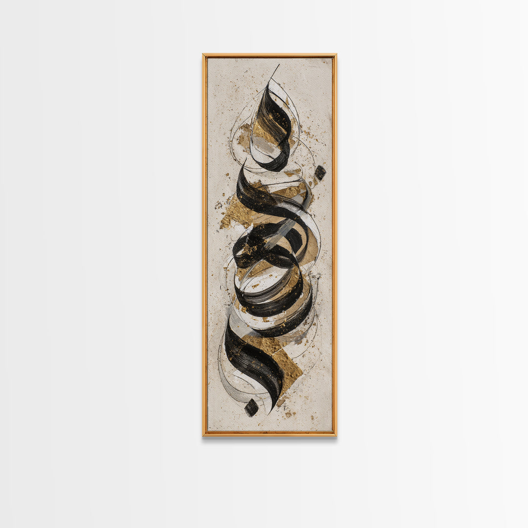 Arabic Ornamental Curves as Non Readable Art Framed Canvas Print, Calligraphy Art, Home Decor, Living Room Decor, Script, CAL-1x3-15