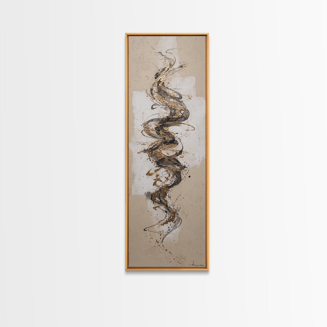 Gold Leaf Calligraphic Spiral on Plaster Surface Canvas Print, Calligraphy Art, Wall Art Printable, Living Room Decor, Script, CAL-1x3-2