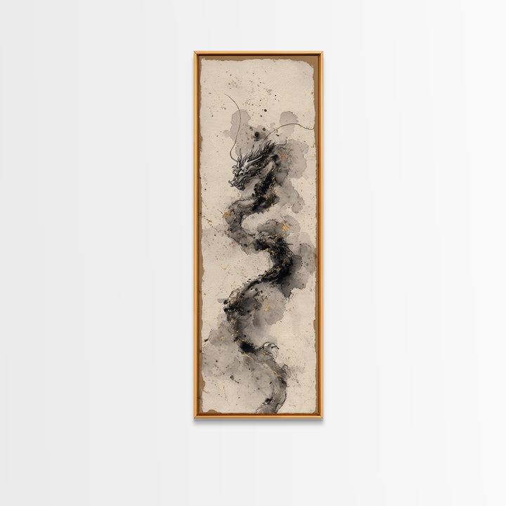 Ink Wash Dragon Curve Canvas Print, Calligraphy Art, Gallery Decor, Living Room Decor, Fine Art, Script, Contemporary Art, CAL-1x3-21
