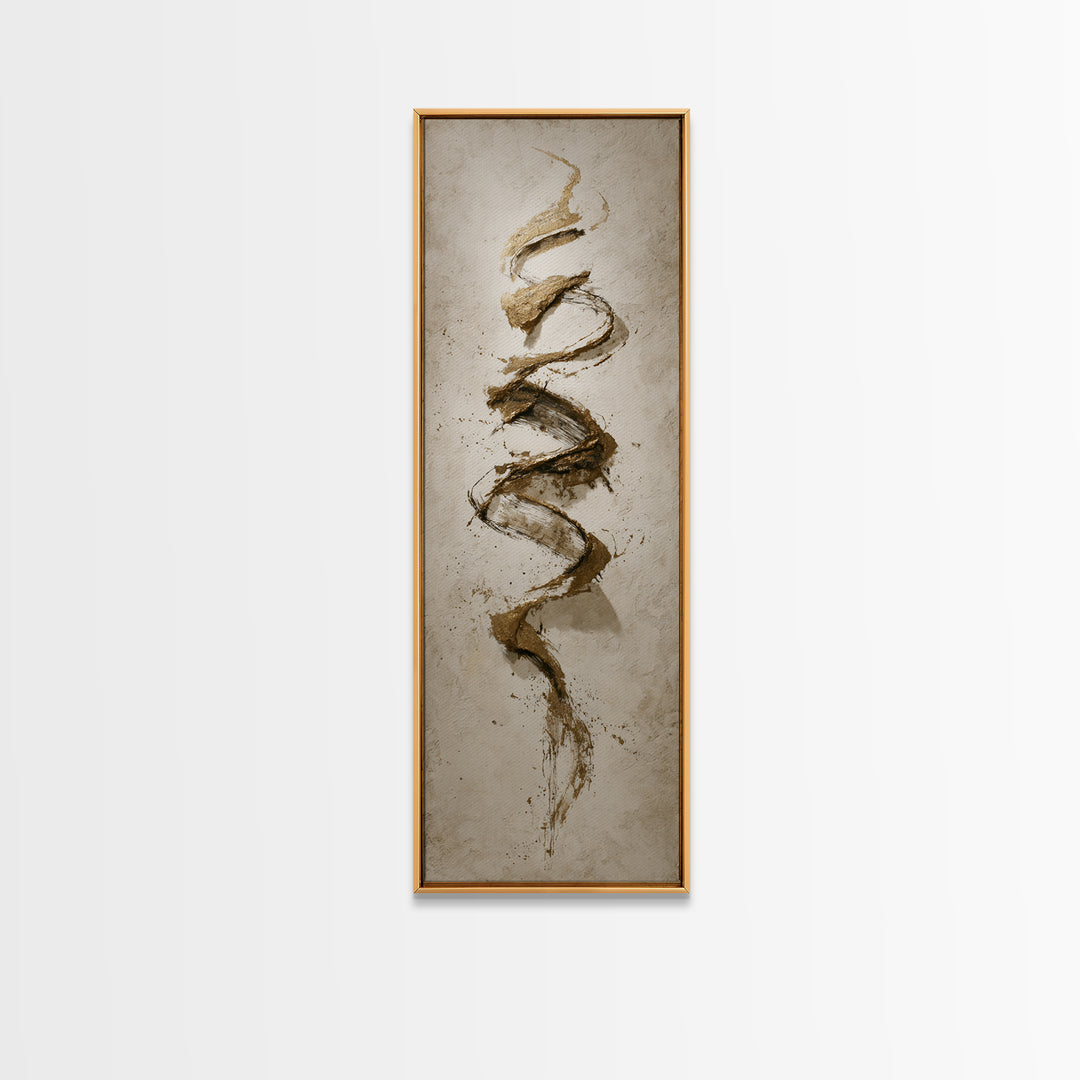 Gold Leaf Calligraphic Spiral on Plaster Surface Canvas Print, Calligraphy Art, Wall Art Printable, Living Room Decor, Script, CAL-1x3-26