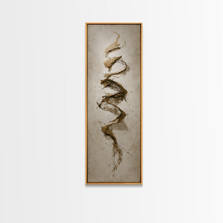 Gold Leaf Calligraphic Spiral on Plaster Surface Canvas Print, Calligraphy Art, Wall Art Printable, Living Room Decor, Script, CAL-1x3-26