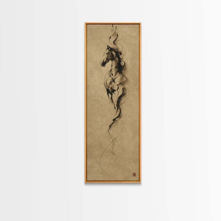 Calligraphic Horse Silhouette Made from One Line Framed Canvas Print, Calligraphy Art, Modern Decor, Living Room Decor, Script, CAL-1x3-29