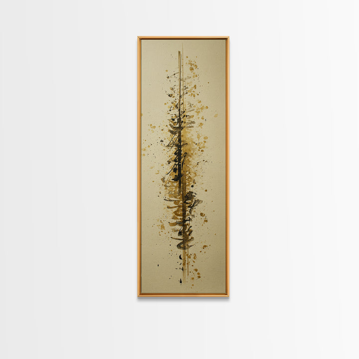 Abstract Gold Calligraphic Strokes on Ivory Paper Canvas Print, Calligraphy Art, Japanese Decor, Living Room Decor, Script, CAL-1x3-38