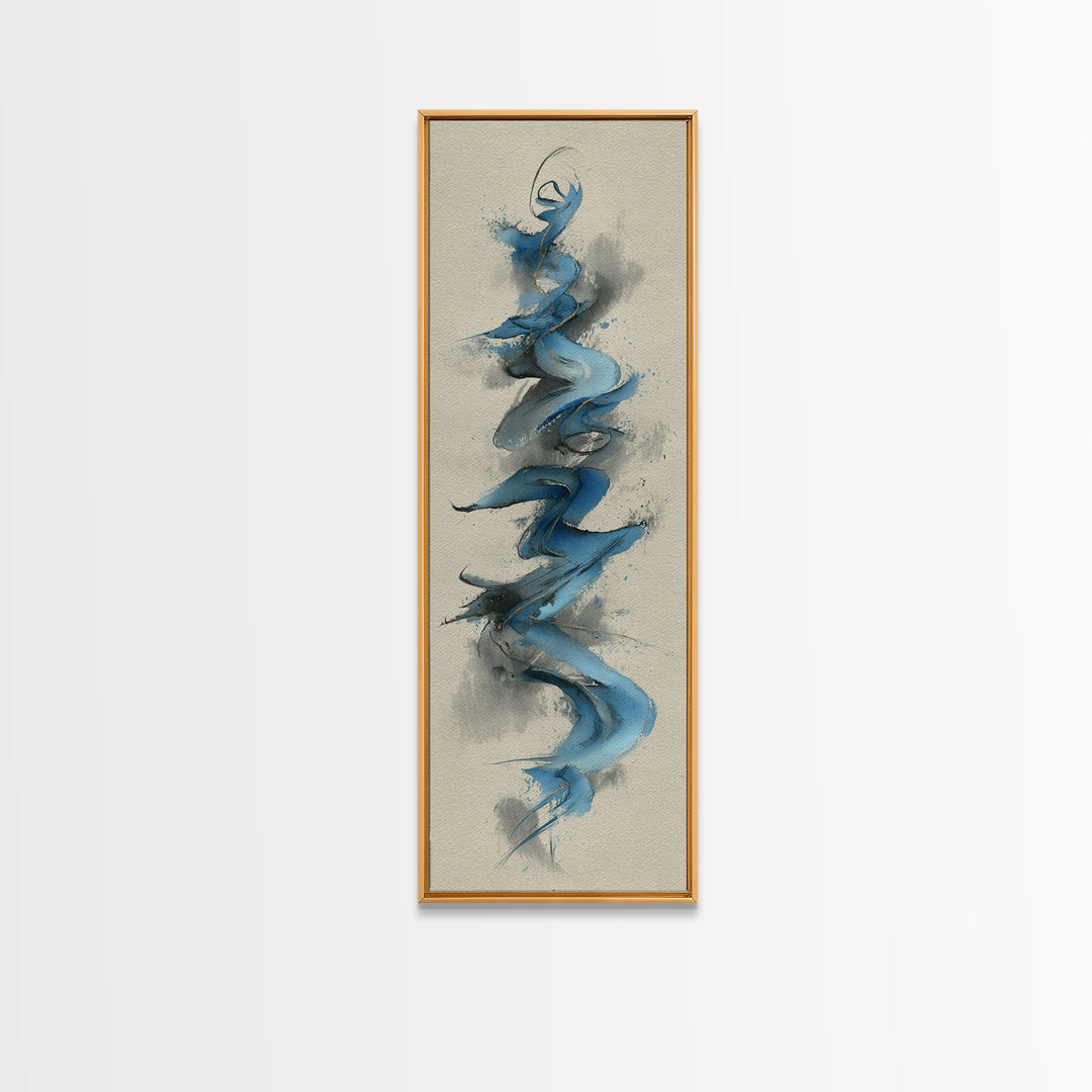 Modern Calligraphy Wave Framed Canvas Print, Calligraphy Art, Watercolor Print, Living Room Decor, Fine Art, Script, CAL-1x3-46