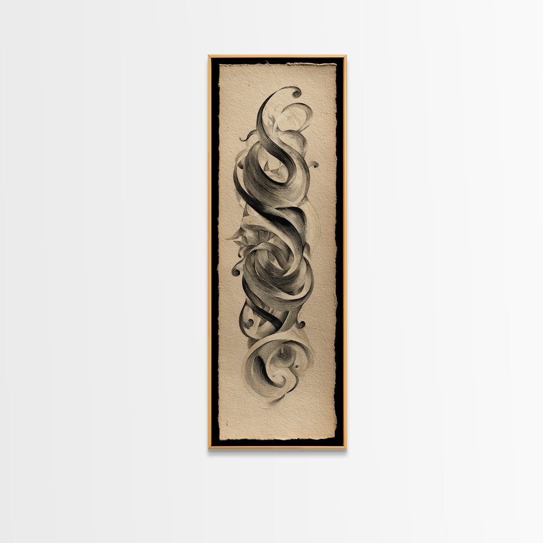 Baroque Scrollwork Made from Looping Pen Strokes Canvas Print, Calligraphy Art, Wall Art, Living Room Decor, Fine Art, Script, CAL-1x3-48