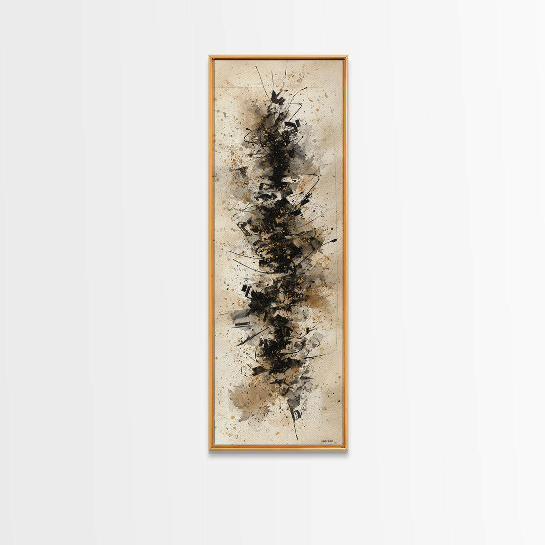 Monochrome Brush Alphabet Fragments as Abstract Texture Canvas Print, Calligraphy Art, Japanese Decor, Living Room Decor, CAL-1x3-49