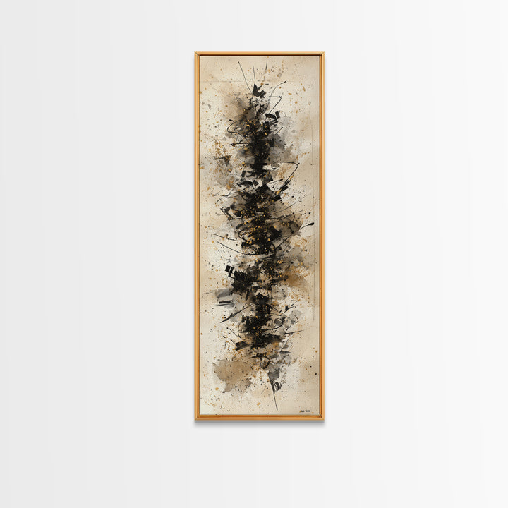 Monochrome Brush Alphabet Fragments as Abstract Texture Canvas Print, Calligraphy Art, Japanese Decor, Living Room Decor, CAL-1x3-49