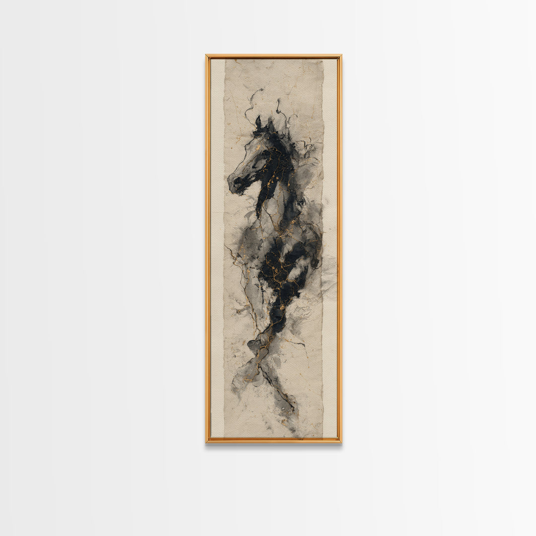 Calligraphic Horse Silhouette Made from One Line Canvas Print, Calligraphy Art, Gallery Wall Set, Living Room Decor, Script, CAL-1x3-5