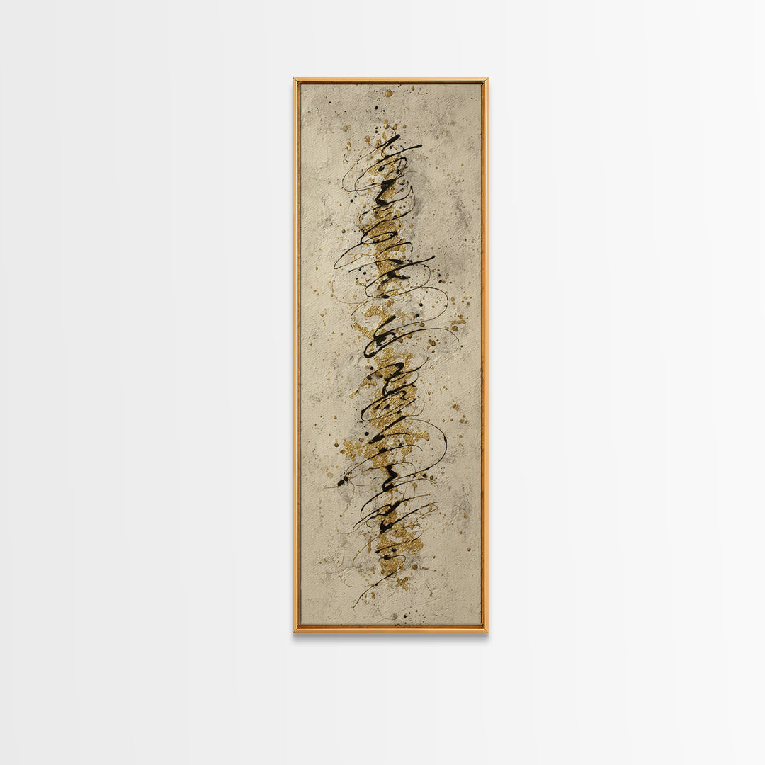 Gold Leaf Calligraphic Spiral on Plaster Surface Canvas Print, Calligraphy Art, Quote Wall Art, Living Room Decor, Script, CAL-1x3-50