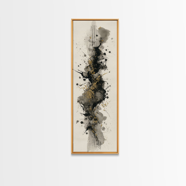 Ink Splatter and Long Brushstroke Composition Framed Canvas Print, Calligraphy Art, Home Decor, Living Room Decor, Script, CAL-1x3-52