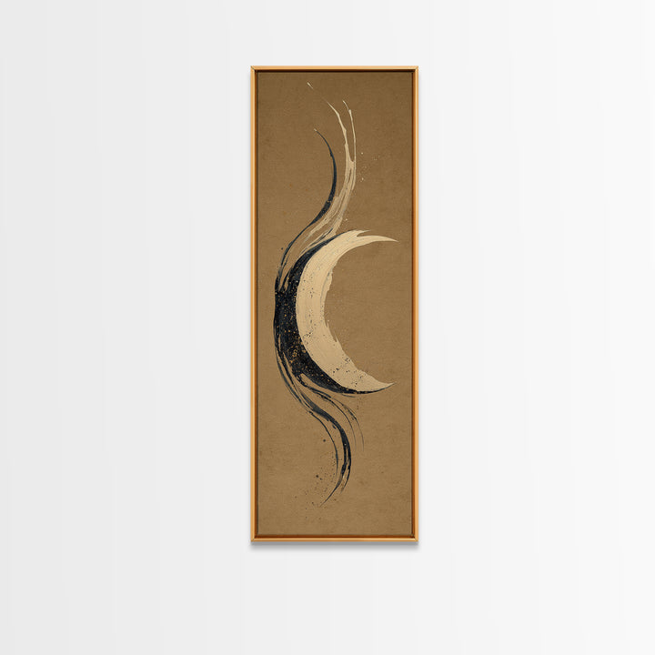 Crescent Moon Made from Elegant Ink Swashes Canvas Print, Calligraphy Art, Fine Art Print, Living Room Decor, Fine Art, Script, CAL-1x3-57
