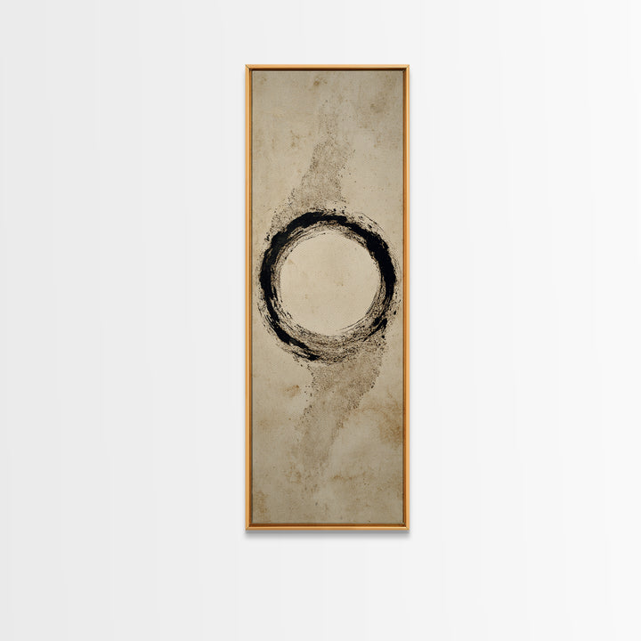 Japanese Brush Mark Circle Framed Canvas Print, Calligraphy Art, Wallart, Living Room Decor, Script, Minimalist Wall Art, CAL-1x3-64