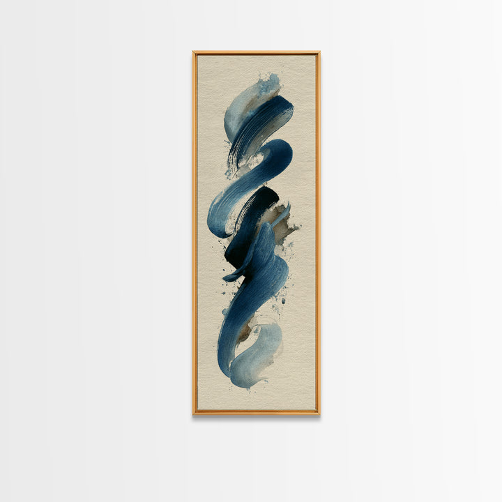 Modern Calligraphy Wave Framed Canvas Print, Calligraphy Art, Watercolor Print, Living Room Decor, Fine Art, Script, CAL-1x3-70