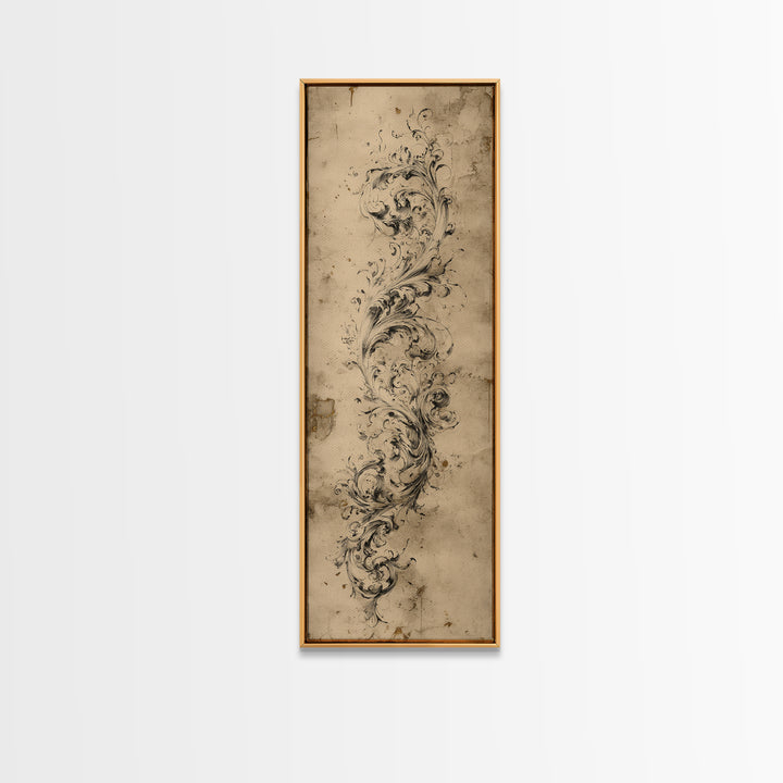 Baroque Scrollwork Made from Looping Pen Strokes Canvas Print, Calligraphy Art, Printable Art, Living Room Decor, Script, CAL-1x3-72