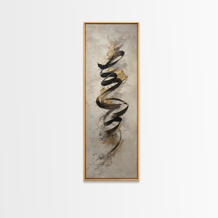Gold Leaf Calligraphic Spiral on Plaster Surface Canvas Print, Calligraphy Art, Quote Wall Art, Living Room Decor, Script, CAL-1x3-74