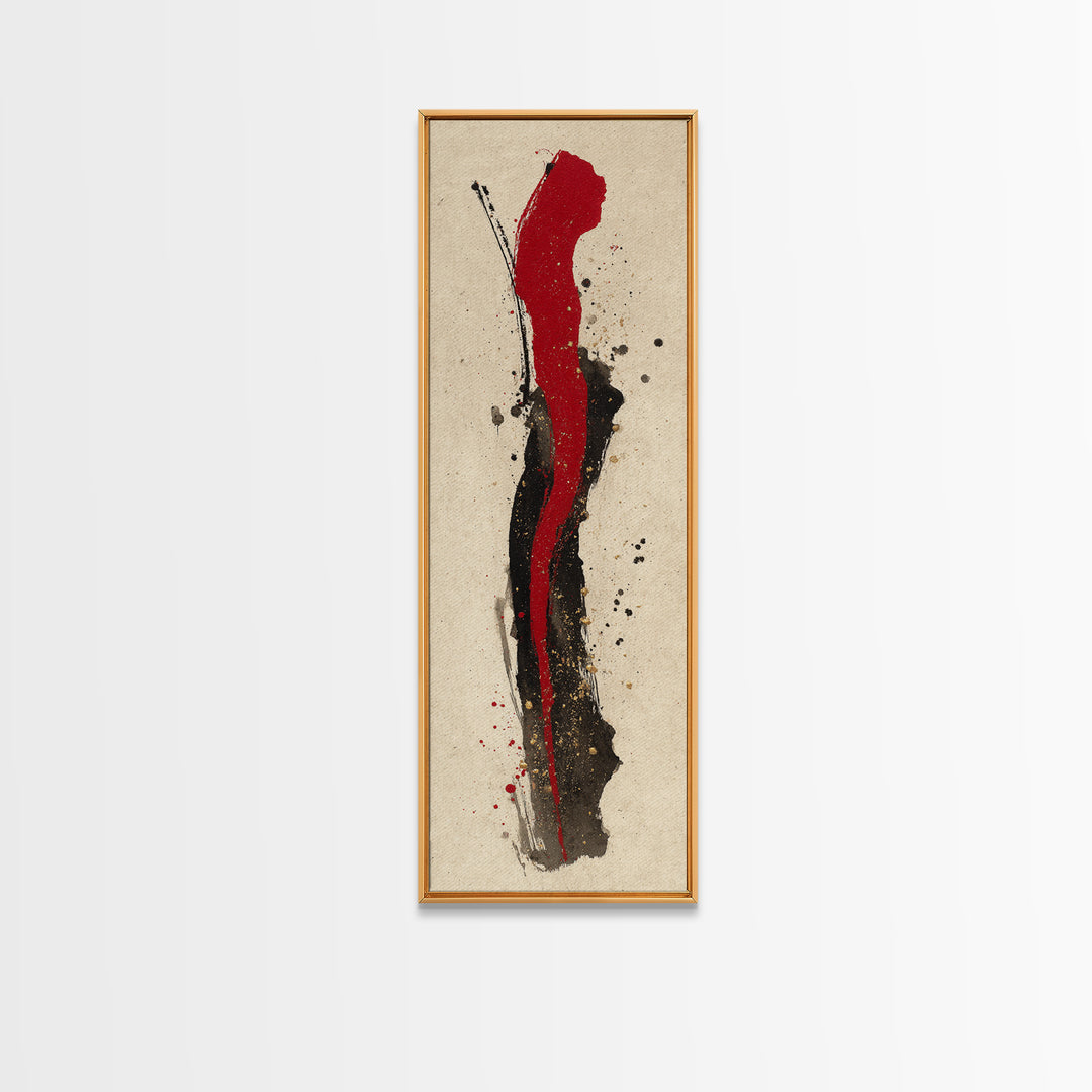 Bold Red Brushstroke Seal Abstraction Framed Canvas Print, Calligraphy Art, Japanese Art, Living Room Decor, Fine Art, Script, CAL-1x3-79
